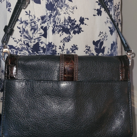 Brighton Vintage Brown & Black Leather Crossbody Bag - Picture 2 of 10